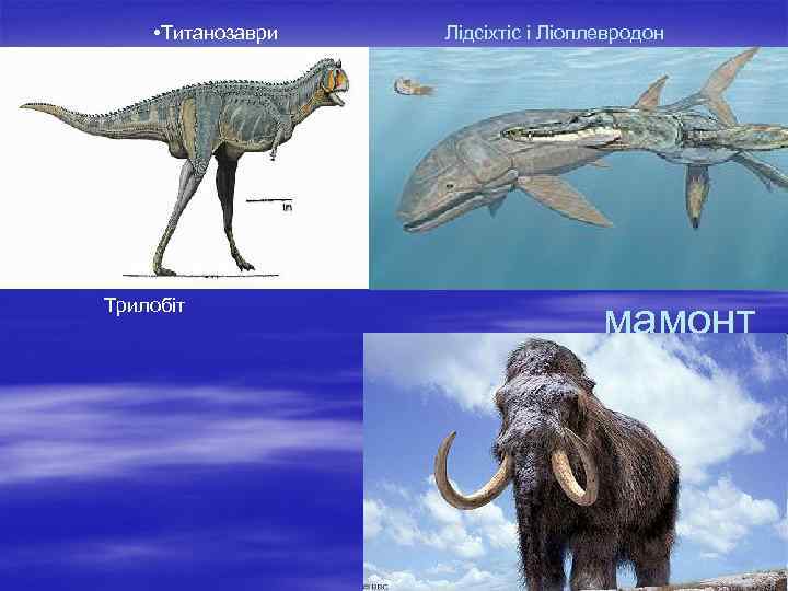  • Титанозаври Трилобіт Лідсіхтіс і Ліоплевродон мамонт 