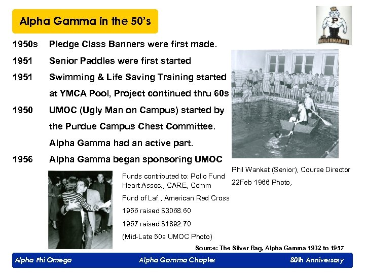 Alpha Gamma in the 50’s 1950 s Pledge Class Banners were first made. 1951