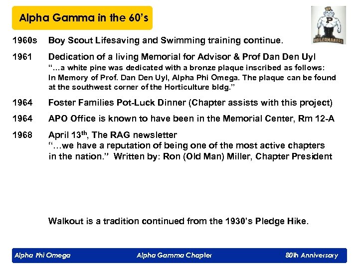 Alpha Gamma in the 60’s 1960 s Boy Scout Lifesaving and Swimming training continue.