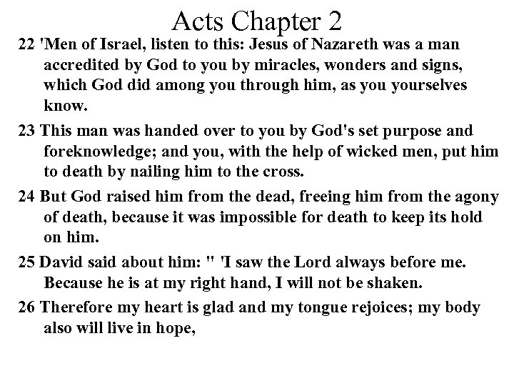 Acts Chapter 2 22 'Men of Israel, listen to this: Jesus of Nazareth was