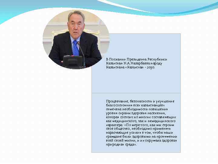 В Послании Президента Республики Казахстан Н. А. Назарбаева народу Казахстана «Казахстан - 2030. Процветание,