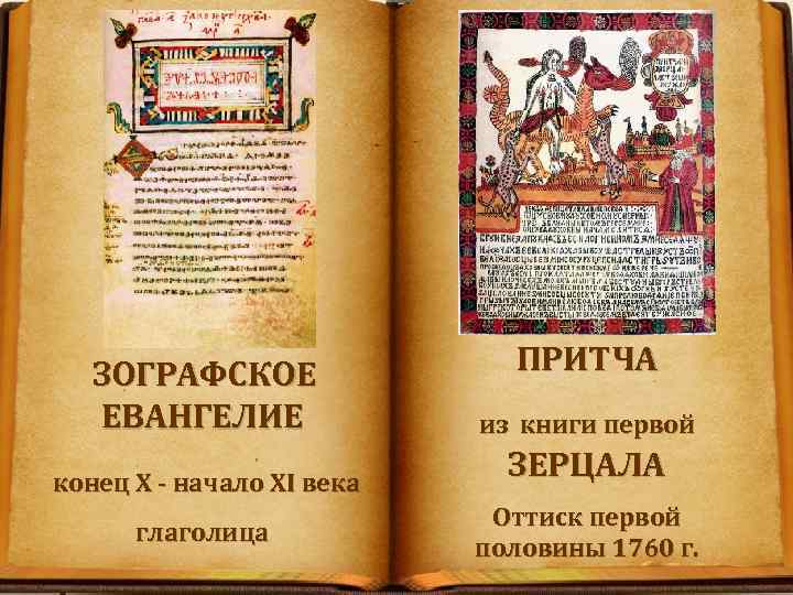 ЗОГРАФСКОЕ ЕВАНГЕЛИЕ конец X - начало XI века глаголица ПРИТЧА из книги первой ЗЕРЦАЛА