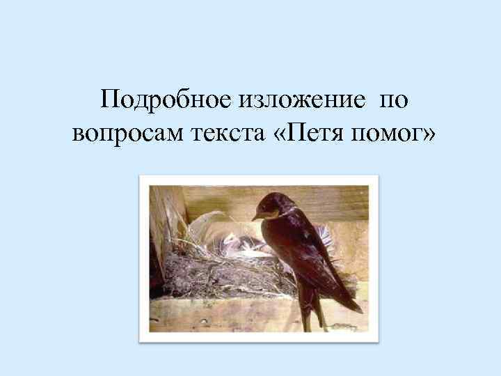 Подробное изложение по вопросам текста «Петя помог» 