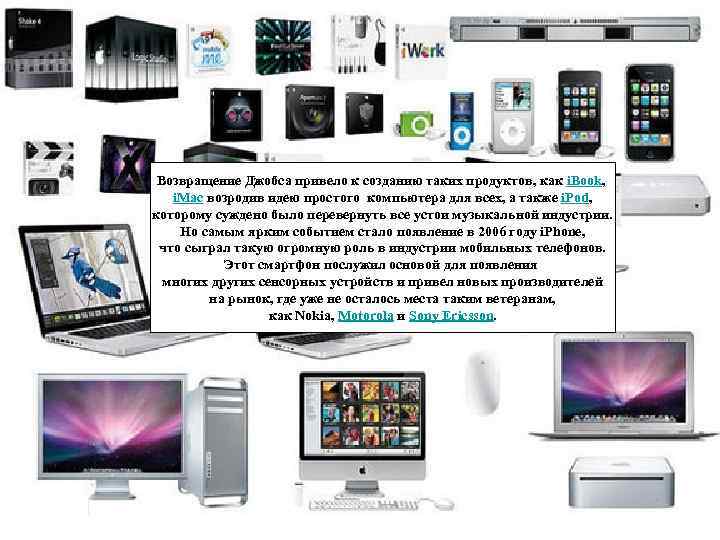 Возвращение Джобса привело к созданию таких продуктов, как i. Book, i. Mac возродив идею