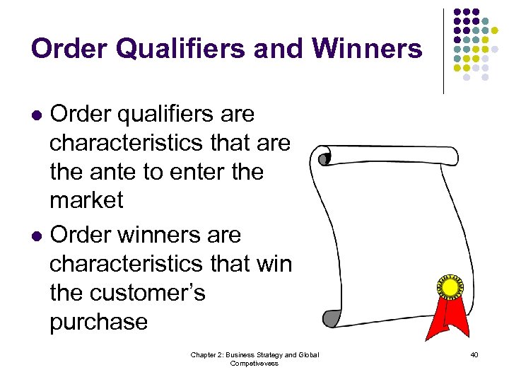 Order Qualifiers and Winners Order qualifiers are characteristics that are the ante to enter