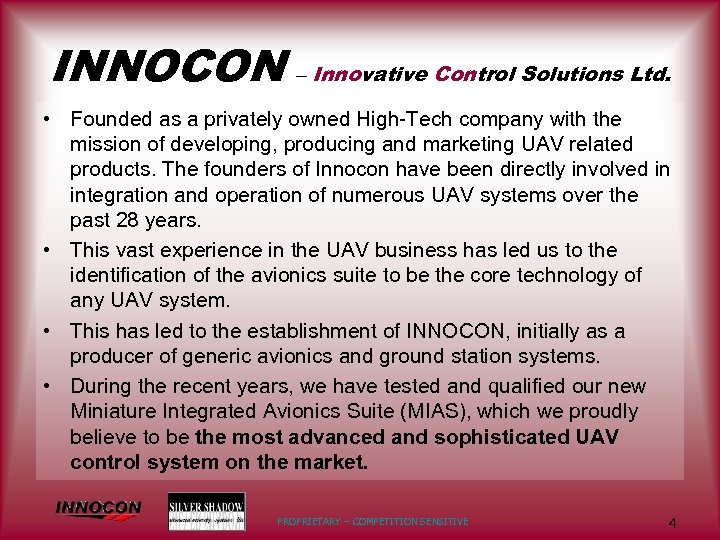 INNOCON – Innovative Control Solutions Ltd. • Founded as a privately owned High-Tech company