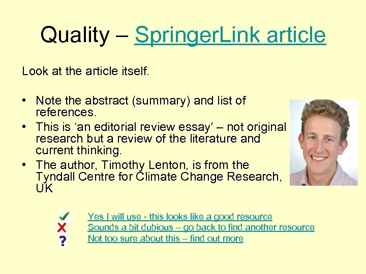 Quality – Springer. Link article Look at the article itself. • Note the abstract