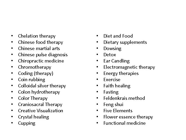  • • • • Chelation therapy Chinese food therapy Chinese martial arts Chinese
