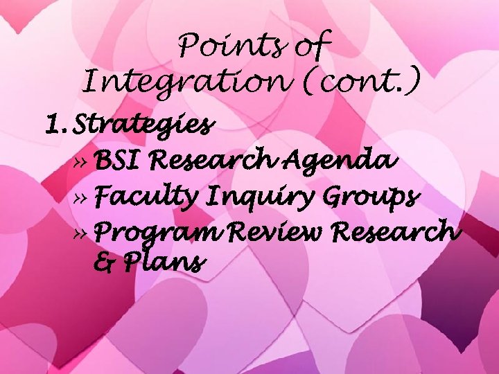 Points of Integration (cont. ) 1. Strategies » BSI Research Agenda » Faculty Inquiry