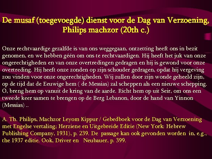 De musaf (toegevoegde) dienst voor de Dag van Verzoening, Philips machzor (20 th c.
