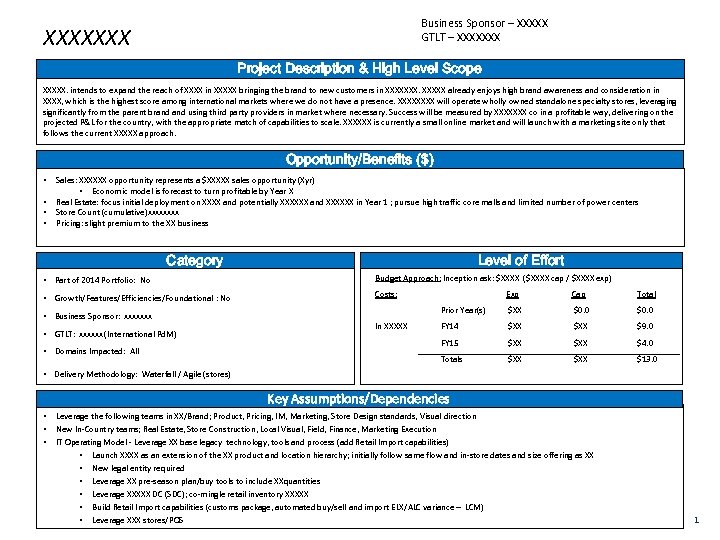 Business Sponsor – XXXXX GTLT – XXXXXXX Project Description & High Level Scope XXXXX.