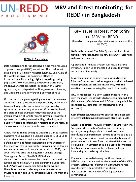 MRV and forest monitoring for REDD+ in Bangladesh R V M REDD+ in Bangladesh