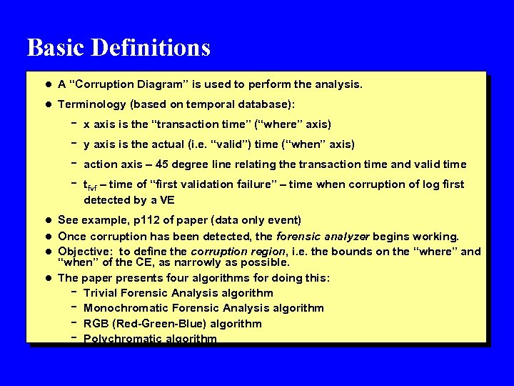 Basic Definitions l A “Corruption Diagram” is used to perform the analysis. l Terminology