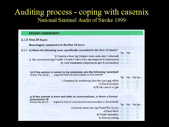 Auditing process - coping with casemix National Sentinel Audit of Stroke 1999 