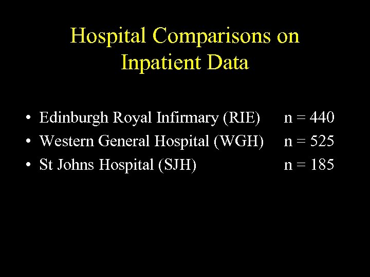 Hospital Comparisons on Inpatient Data • Edinburgh Royal Infirmary (RIE) • Western General Hospital