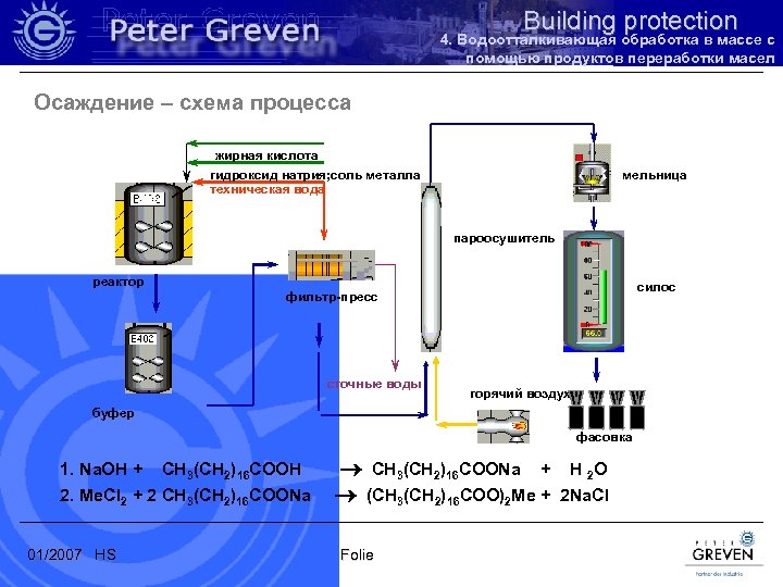 Building protection 4. Водоотталкивающая обработка в массе с помощью продуктов переработки масел Осаждение –