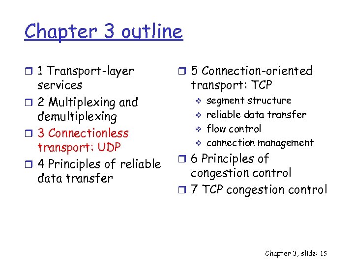 Chapter 3 outline r 1 Transport-layer services r 2 Multiplexing and demultiplexing r 3