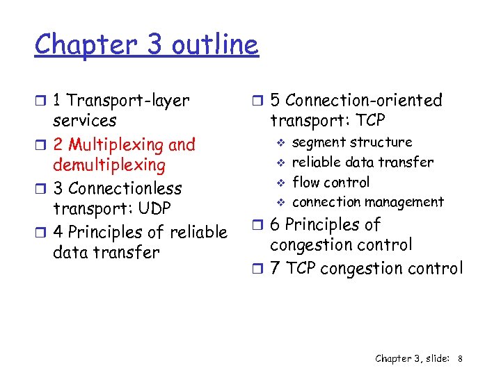 Chapter 3 outline r 1 Transport-layer services r 2 Multiplexing and demultiplexing r 3