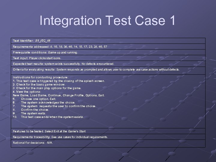 Integration Test Case 1 Test Identifier: S 1_ITC_01 Requirements addressed: 8, 16, 18, 38,