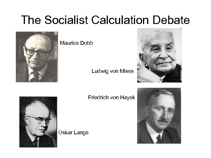 The Socialist Calculation Debate Maurice Dobb Ludwig von Mises Friedrich von Hayek Oskar Lange