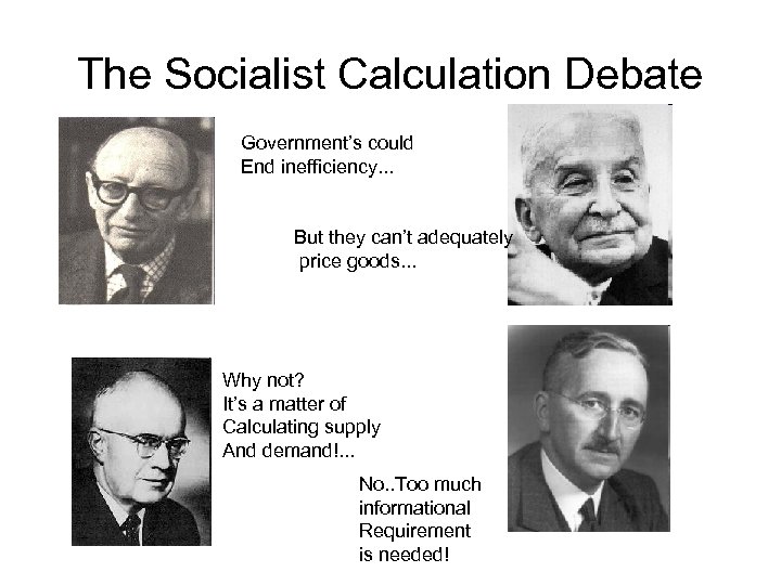 The Socialist Calculation Debate Government’s could End inefficiency. . . But they can’t adequately