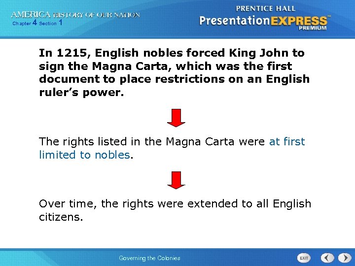 Chapter 4 Section 1 In 1215, English nobles forced King John to sign the