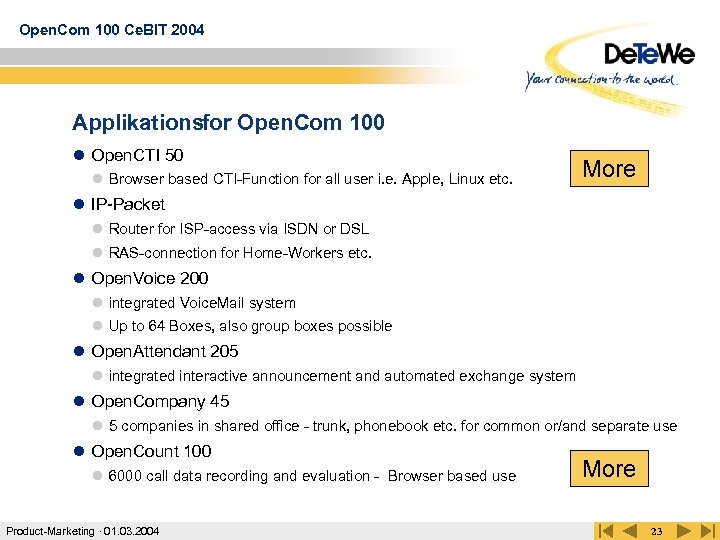 Open. Com 100 Ce. BIT 2004 Applikationsfor Open. Com 100 l Open. CTI 50