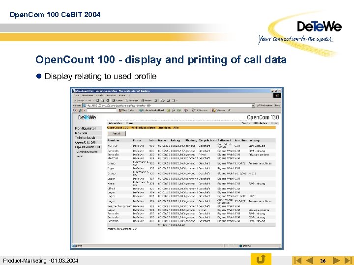 Open. Com 100 Ce. BIT 2004 Open. Count 100 - display and printing of