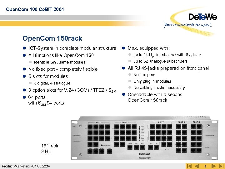 Open. Com 100 Ce. BIT 2004 Open. Com 150 rack l ICT-System in complete