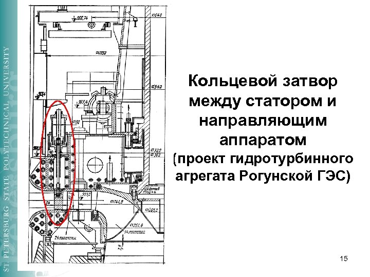 Кольцевой затвор между статором и направляющим аппаратом (проект гидротурбинного агрегата Рогунской ГЭС) 15 