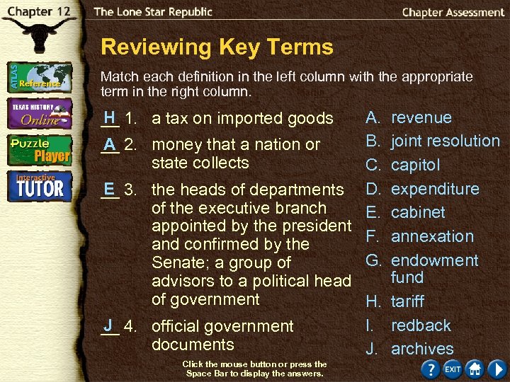 Reviewing Key Terms Match each definition in the left column with the appropriate term