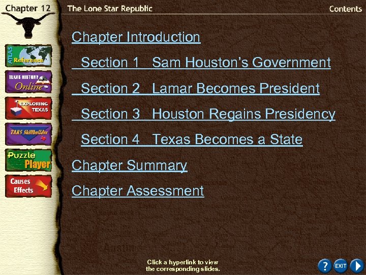 Chapter Introduction Section 1 Sam Houston’s Government Section 2 Lamar Becomes President Section 3