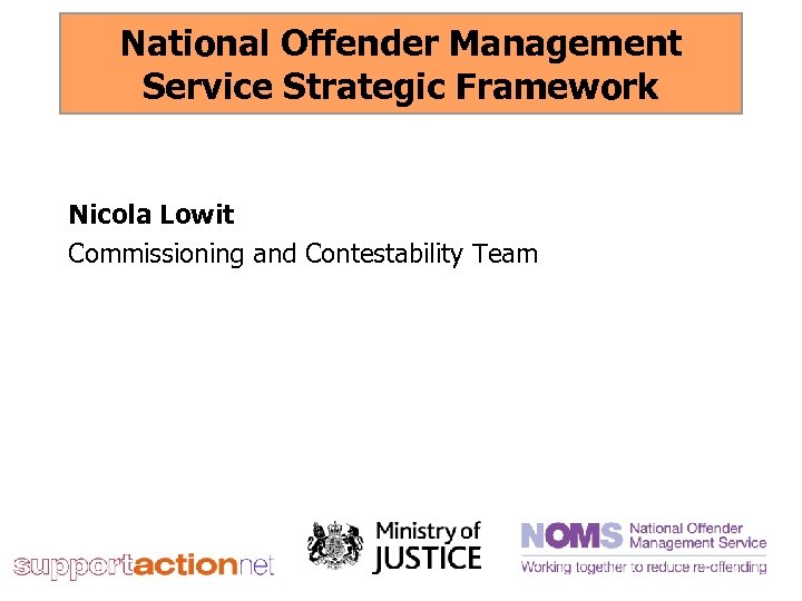 National Offender Management Service Strategic Framework Nicola Lowit Commissioning and Contestability Team 