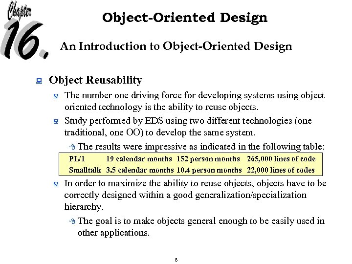 Object-Oriented Design An Introduction to Object-Oriented Design : Object Reusability < < The number