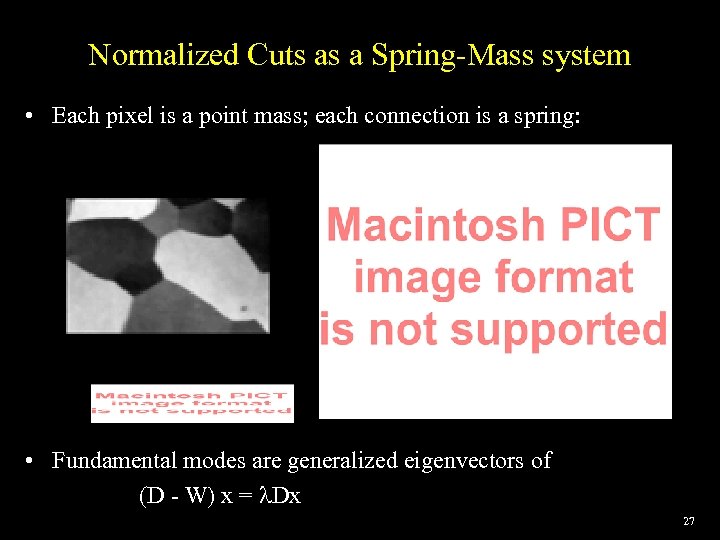 Normalized Cuts as a Spring-Mass system • Each pixel is a point mass; each