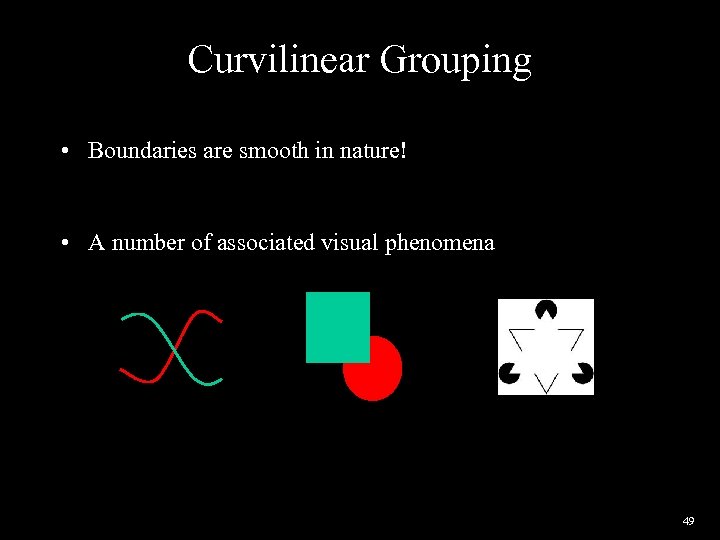 Curvilinear Grouping • Boundaries are smooth in nature! • A number of associated visual