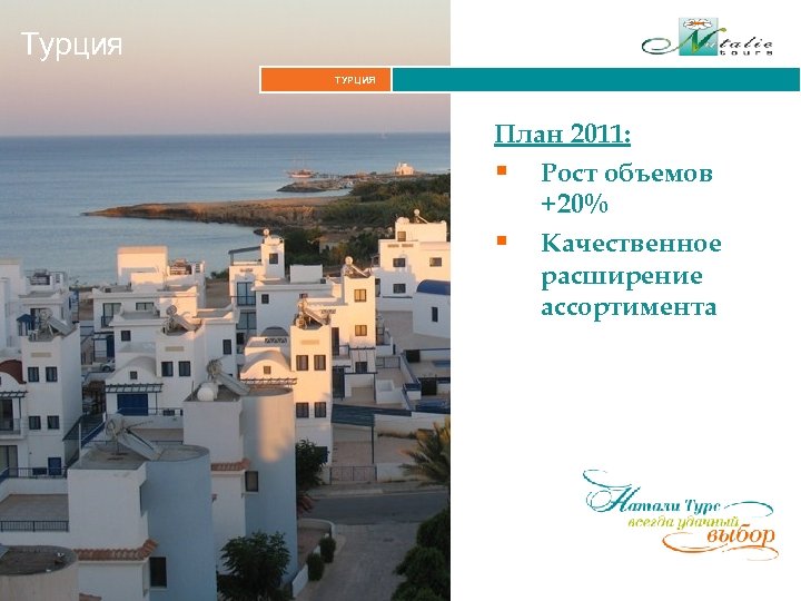 Турция ТУРЦИЯ План 2011: § Рост объемов +20% § Качественное расширение ассортимента 