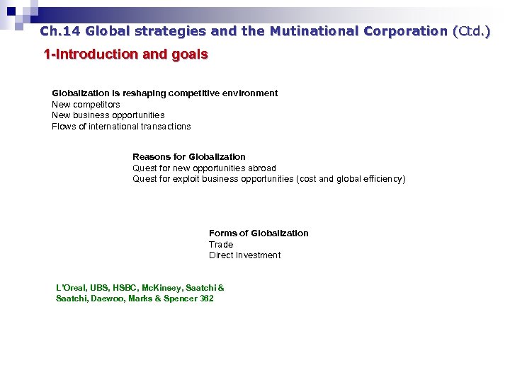 Ch. 14 Global strategies and the Mutinational Corporation (Ctd. ) 1 -Introduction and goals