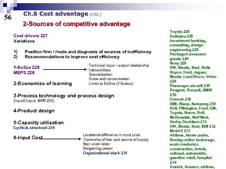 Ch. 8 Cost advantage 56 (Ctd. ) 2 -Sources of competitive advantage Cost drivers