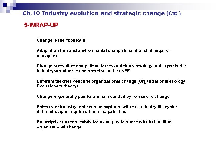 Ch. 10 Industry evolution and strategic change (Ctd. ) 5 -WRAP-UP Change is the