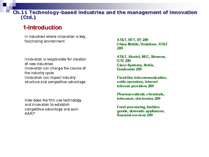 Ch. 11 Technology-based industries and the management of innovation (Ctd. ) 1 -Introduction In