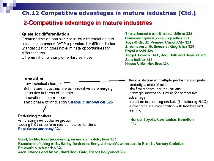 Ch. 12 Competitive advantages in mature industries (Ctd. ) 2 -Competitive advantage in mature