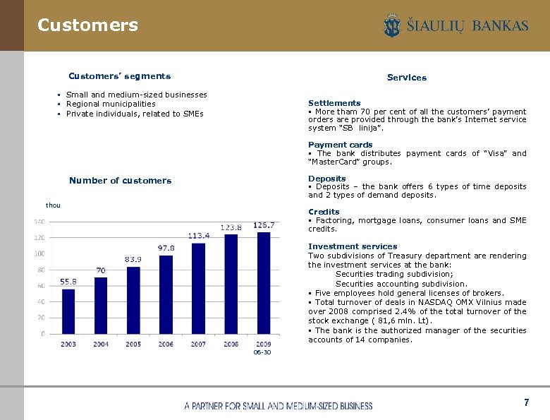 Customers’ segments Services § Small and medium-sized businesses § Regional municipalities § Private individuals,