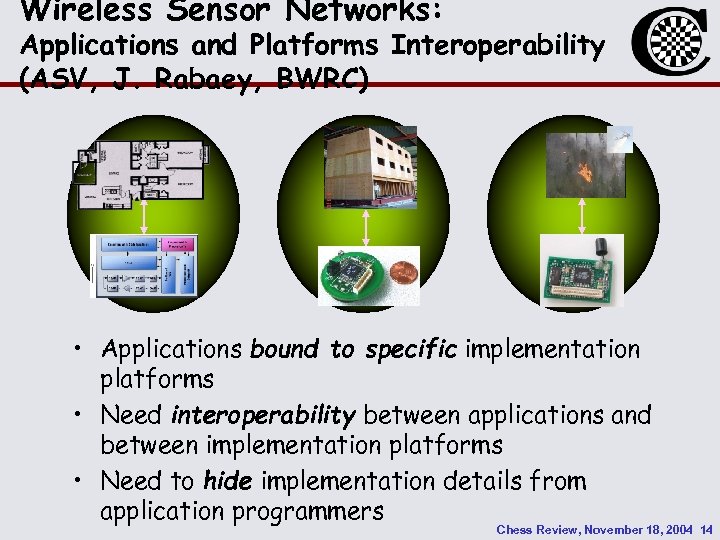 Wireless Sensor Networks: Applications and Platforms Interoperability (ASV, J. Rabaey, BWRC) Application • Applications