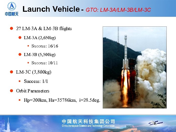 Launch Vehicle - GTO: LM-3 A/LM-3 B/LM-3 C l 27 LM-3 A & LM-3