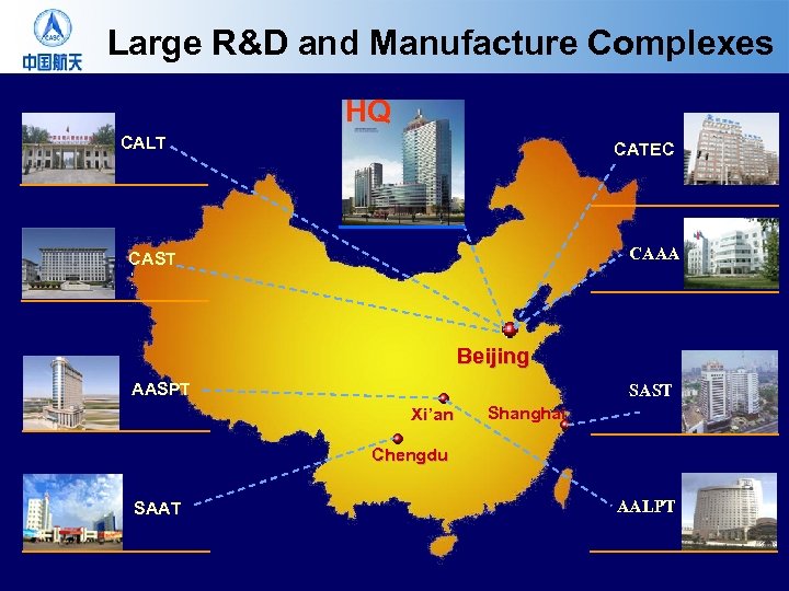 Large R&D and Manufacture Complexes HQ CALT CATEC CAAA CAST Beijing AASPT SAST Xi’an