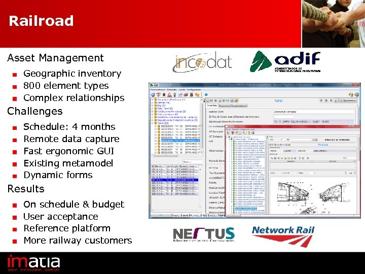 Railroad Asset Management Geographic inventory 800 element types Complex relationships Challenges Schedule: 4 months