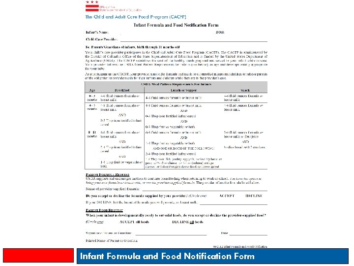 Infant Formula and Food Notification Form 