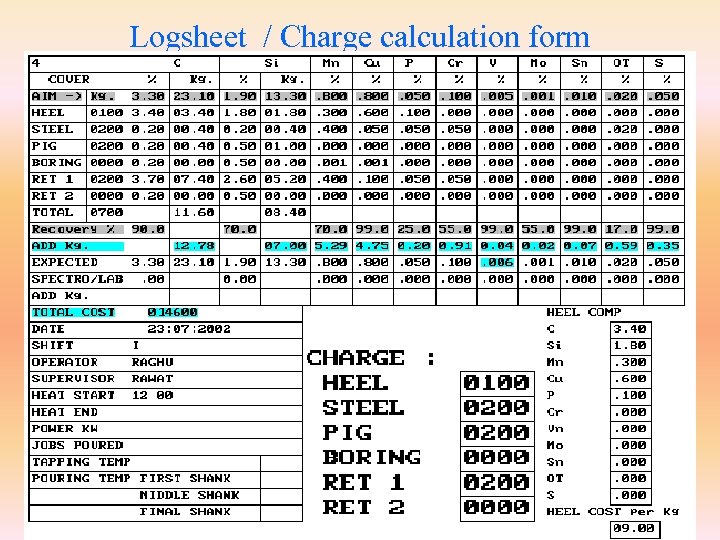 Logsheet / Charge calculation form 