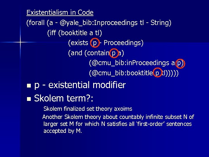 Existentialism in Code (forall (a - @yale_bib: Inproceedings tl - String) (iff (booktitle a
